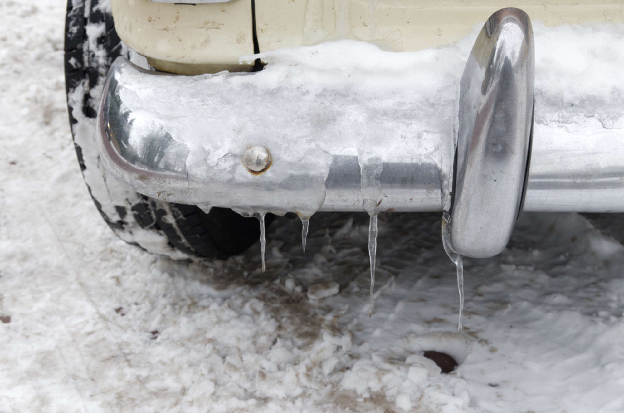 Classic Car Covered In Ice